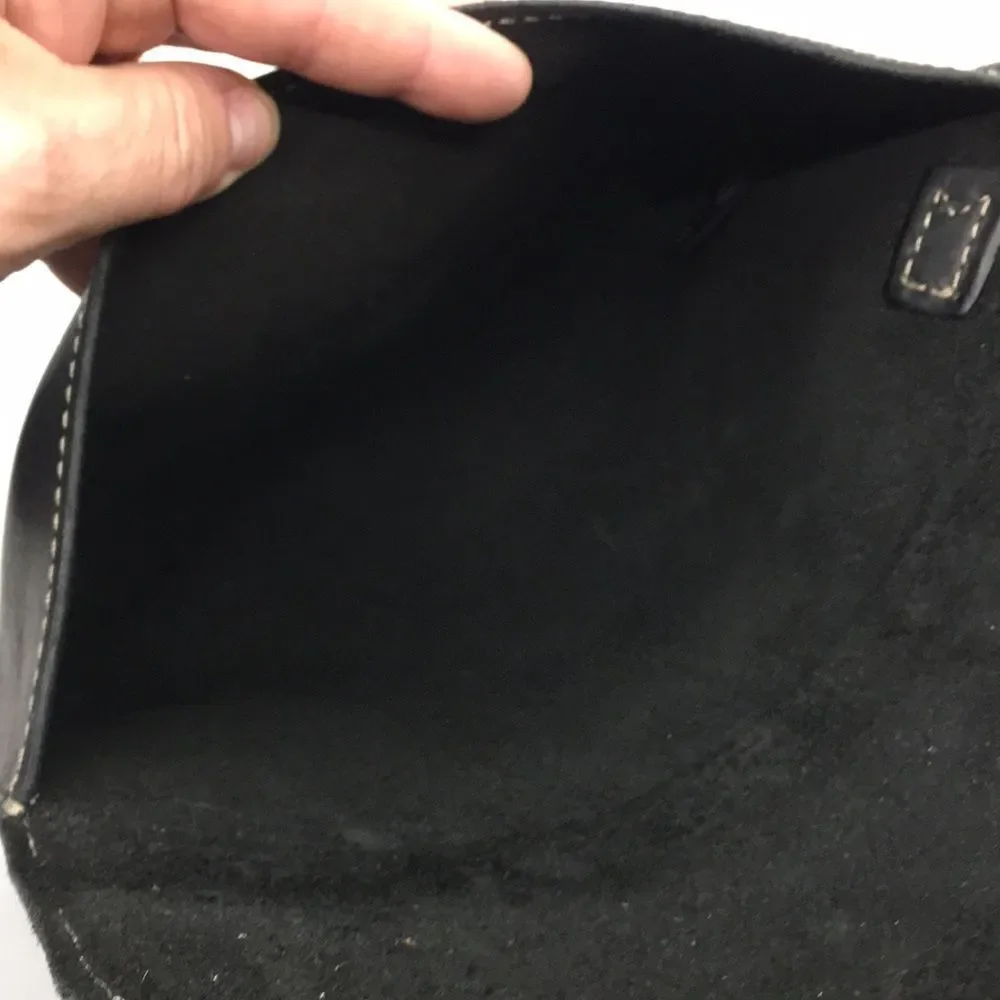 NWT Fossil Austin Clutch Black Leather Brass Hardware Removeavke Wristlet Strap